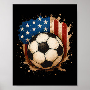 Affiche Garçon avec un drapeau américain de football patri