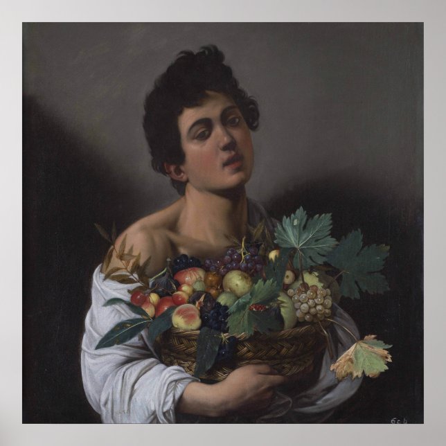 Affiche Garçon avec un panier de fruits (Devant)