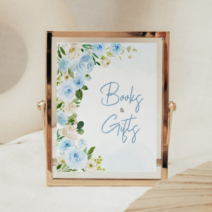 Affiche Garçon bébé en fleur Baby shower Livres et cadeaux