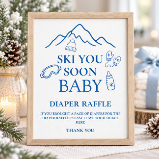 Affiche Garçon Bleu Hiver Ski You Soon Bébé Shower Couche