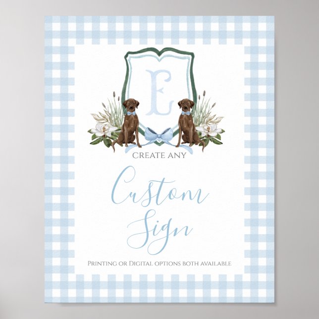 Affiche Garçon Bleu Prépa Chien Fête de Naissance Panneau  (Devant)