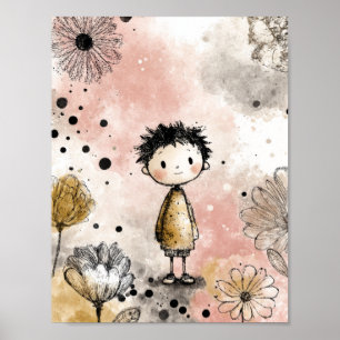 Affiche Garçon Capricieux Aquarelle aux Accents Floraux (3