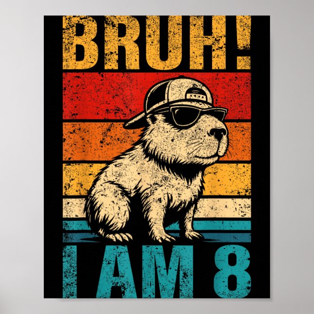 Affiche Garçon Capybara de 8 ans pour son anniversaire Bru (Devant)