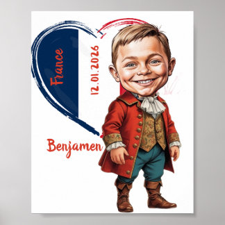 Affiche Garçon Caricature en Costume Français Vintage