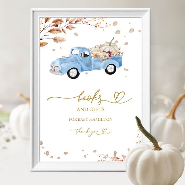 Affiche Garçon Citrouille Livres D'automne Pour Bébé Signe (Créateur téléchargé)