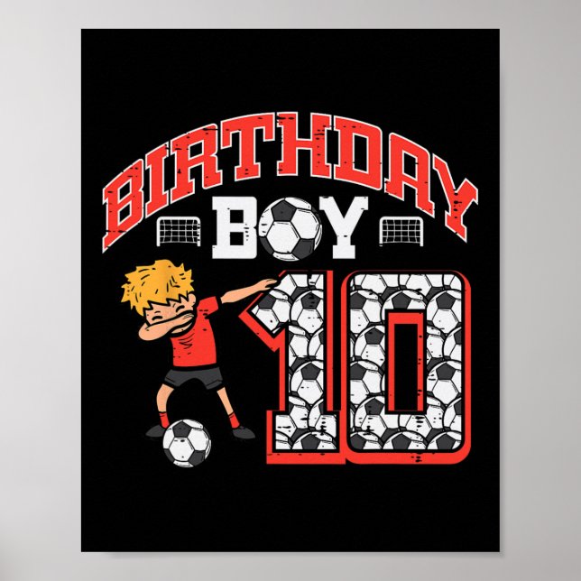 Affiche Garçon d'anniversaire 10 Football Dab 10e Fête d'a (Devant)