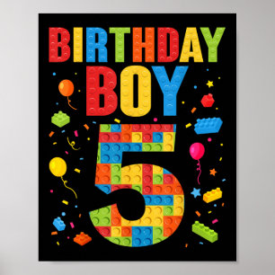 Affiche Garçon d'anniversaire 5 ans Blocs de construction