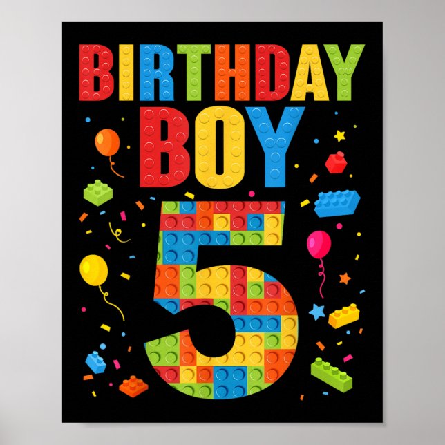 Affiche Garçon d'anniversaire 5 ans Blocs de construction  (Devant)