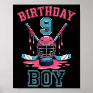 Affiche Garçon d'anniversaire 9 Fan de hockey Jeunesse Amu