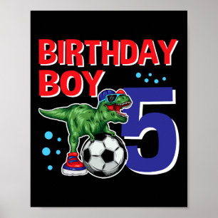 Affiche Garçon d'anniversaire dinosaure 5 ans Dino Footbal