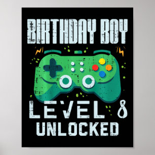 Affiche Garçon d'anniversaire enfant Niveau 8 débloqué Man