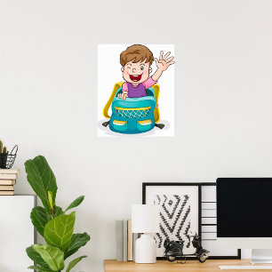 Affiche Garçon dans sac à dos Waving Fun School Kid