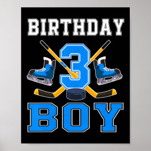 Affiche Garçon de 3 ans joyeux anniversaire hockey sur gla