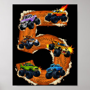 Affiche garçon de 5 ans camion monstre bambin 5e anniversa