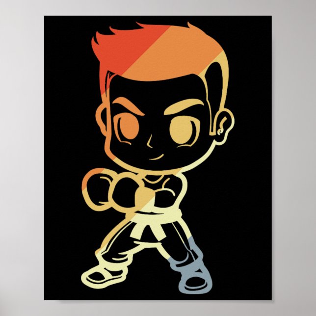 Affiche Garçon de kickboxing Dessin animé Regarde Kickboxe (Devant)