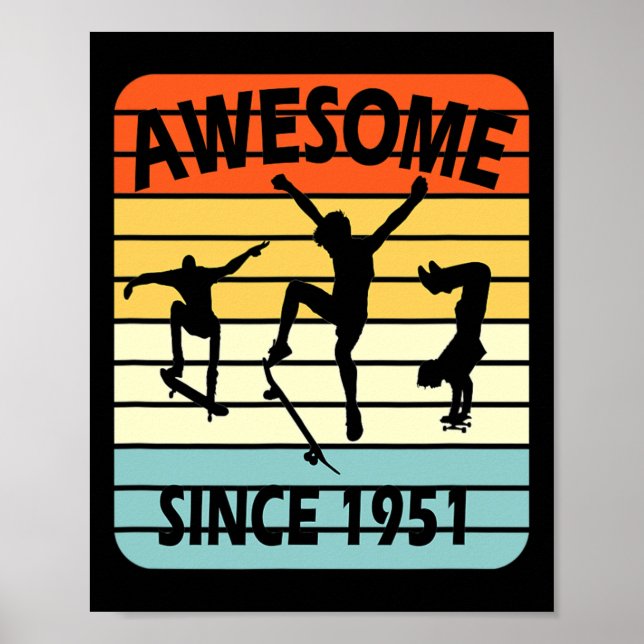 Affiche Garçon de skateboard de 70 ans incroyable depuis 1 (Devant)