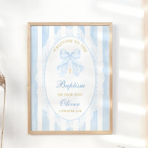 Affiche Garçon élégant arc bleu baptême Bienvenue