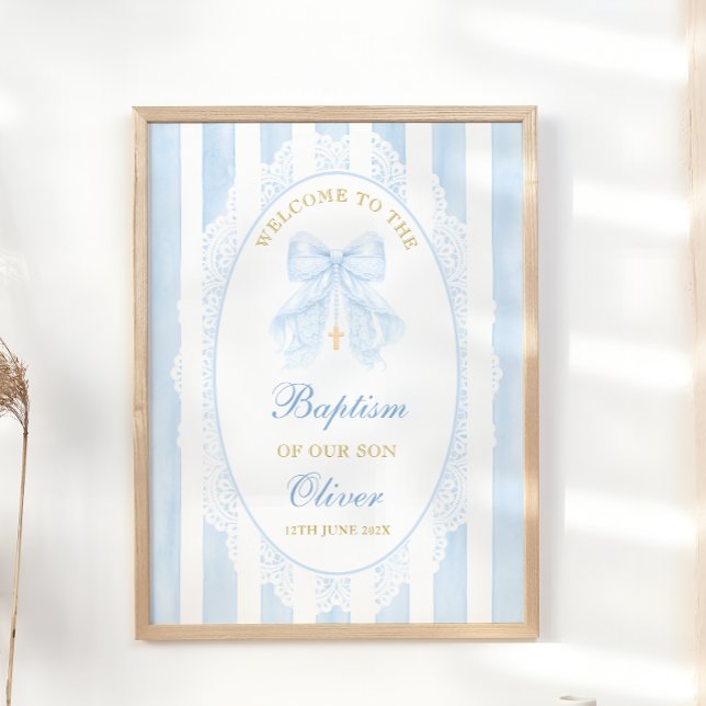 Affiche Garçon élégant arc bleu baptême Bienvenue (Créateur téléchargé)