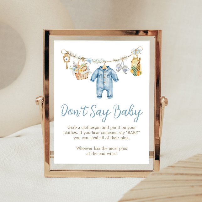 Affiche Garçon Élevé Localement Ne dites pas Panneau Bébé (Blue Locally Grown Baby Shower Don't Say Baby Sign)