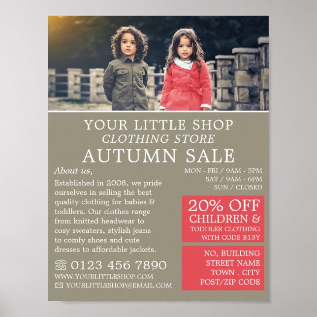 Affiche Garçon et fille, Boutique de vêtements pour enfant (Devant)