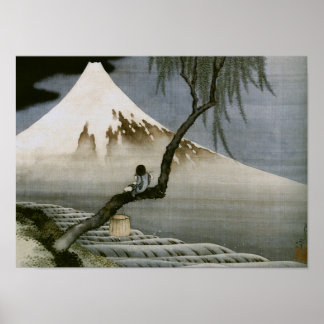Affiche Garçon et Mont Fuji Hokusai Art japonais
