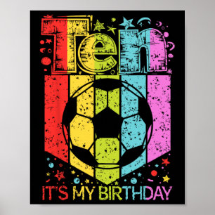 Affiche Garçon Fille 10 ans Dix Ans Football Anniversaire