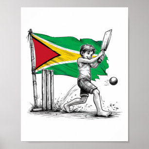 Affiche Garçon guyanais jouant au cricket1 