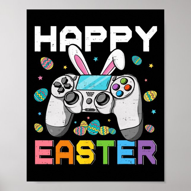 Affiche Garçon joueur Joyeuses Pâques Jeux vidéo Lapin Gam (Devant)