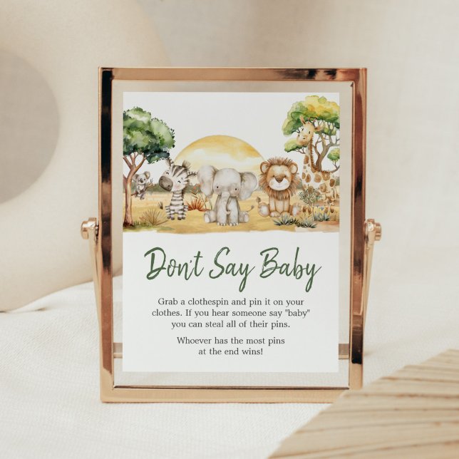 Affiche Garçon Jungle Safari Animaux ne pas dire bébé (Safari Baby Shower Don't Say Baby Sign)