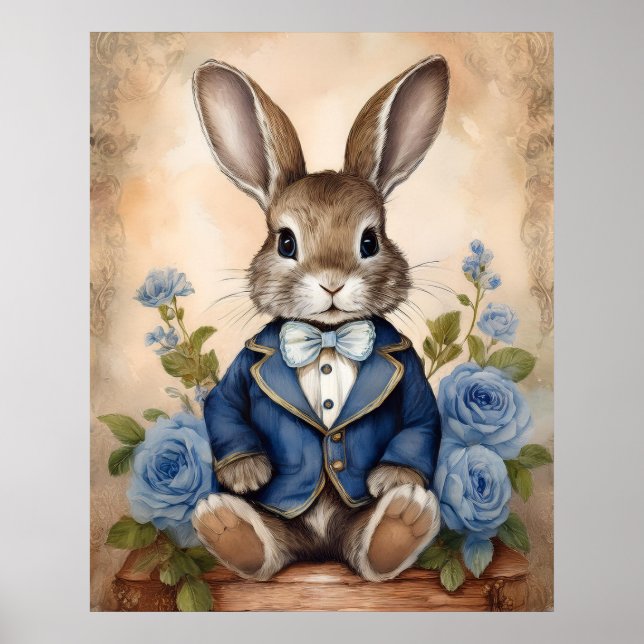 Affiche Garçon Lapin Antique Shabby Chic (Devant)