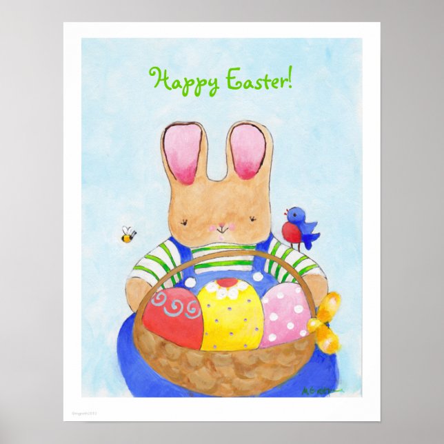 Affiche garçon lapin avec panier (Devant)