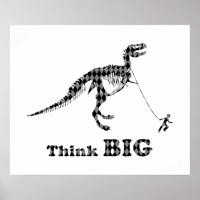 Affiche Garçon Marcher Un Tyrannosaurus Rex ~ Penser Gros (Devant)