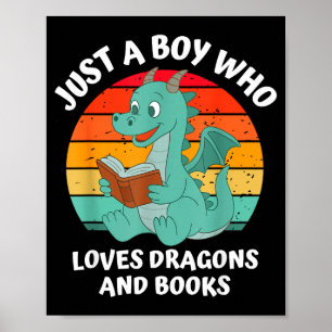 Affiche Garçon Mignon Aime Les Livres De Dragons Enfants
