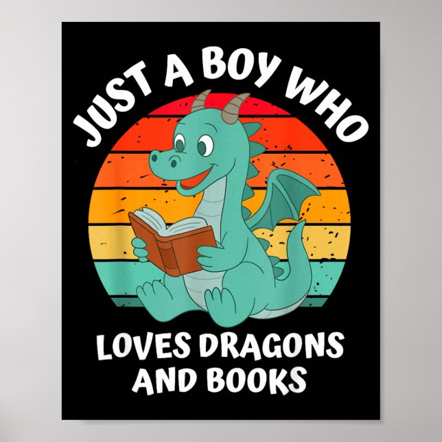 Affiche Garçon Mignon Aime Les Livres De Dragons Enfants (Devant)