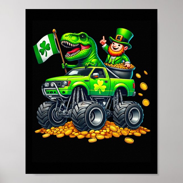 Affiche Garçon Monster Truck T-rex Leprechaun St Patricks  (Devant)