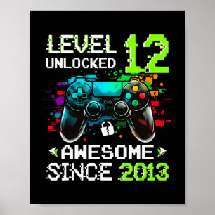 Affiche Garçon Niveau 12 Débloqué Jeu Vidéo 12e Anniversai