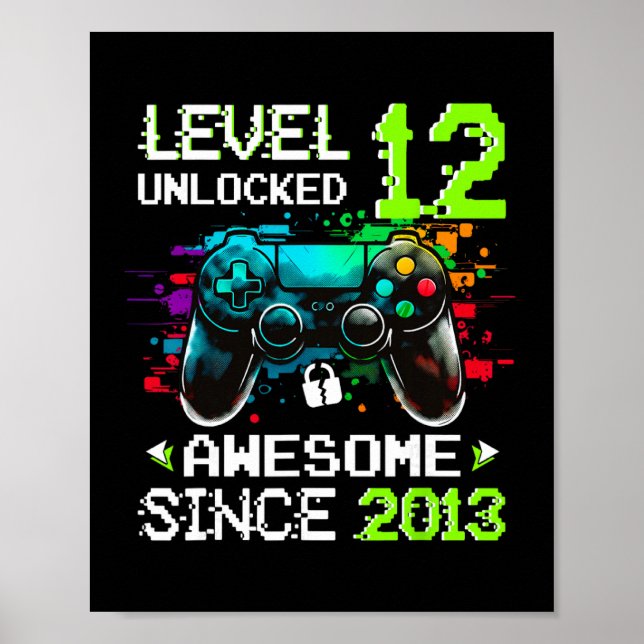 Affiche Garçon Niveau 12 Débloqué Jeu Vidéo 12e Anniversai (Devant)