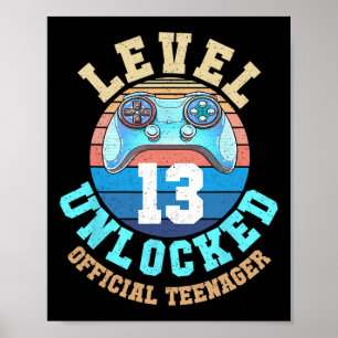 Affiche Garçon niveau 13 Déverrouillé jeu vidéo 13e annive