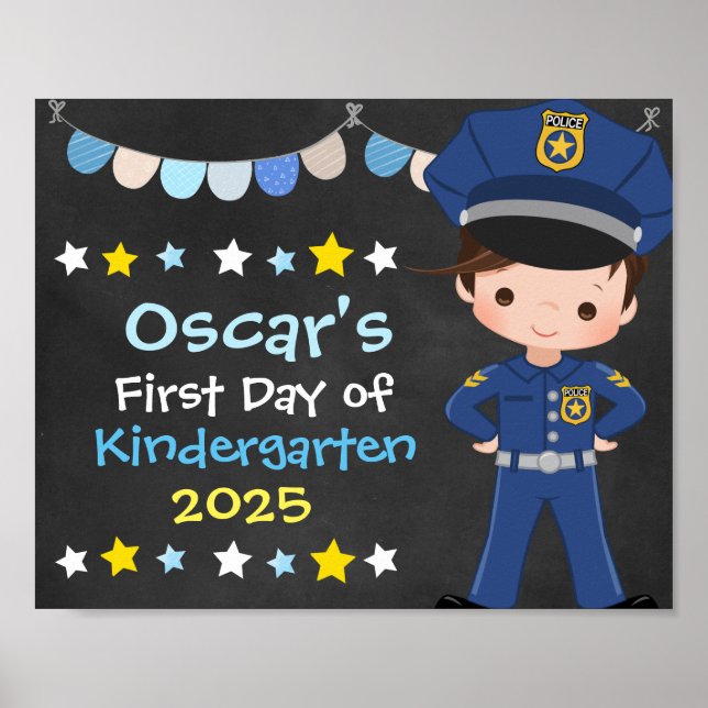 Affiche Garçon officier de police Premier jour de l'école  (Devant)