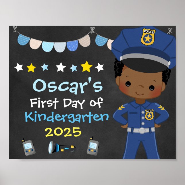 Affiche Garçon officier de police Premier jour de l'école  (Devant)