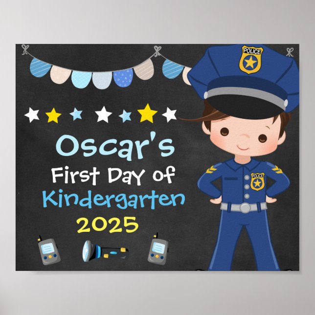 Affiche Garçon officier de police Premier jour de l'école  (Devant)