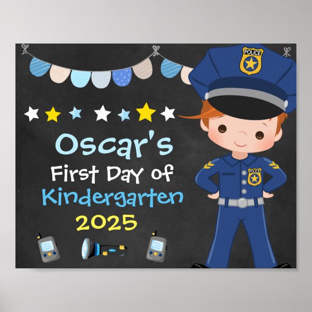 Affiche Garçon officier de police Premier jour de l'école  (Devant)