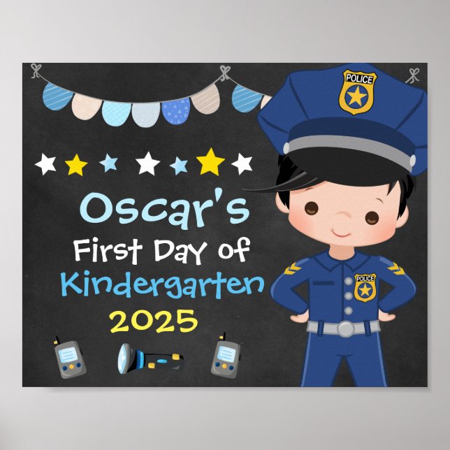Affiche Garçon officier de police Premier jour de l'école  (Devant)