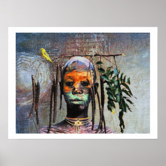 Affiche Garçon oiseau africain — Aquarelle afrocentrique
