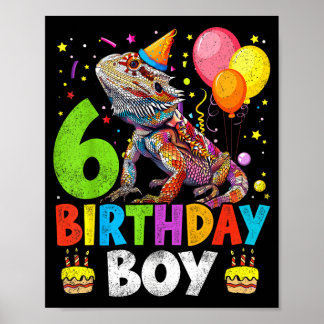 Affiche Garçon pour 6ème anniversaire Dragon barbu 6 ans B