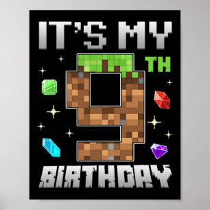 Affiche Garçon rétro 9e anniversaire Niveau 9 Joueur vidéo