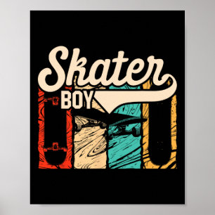 Affiche Garçon skater rétro skateur vintage skateboard L