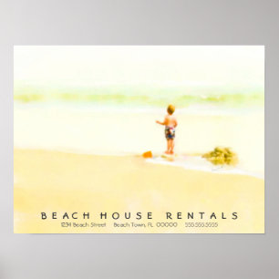 Affiche Garçon sur une aquarelle de plage