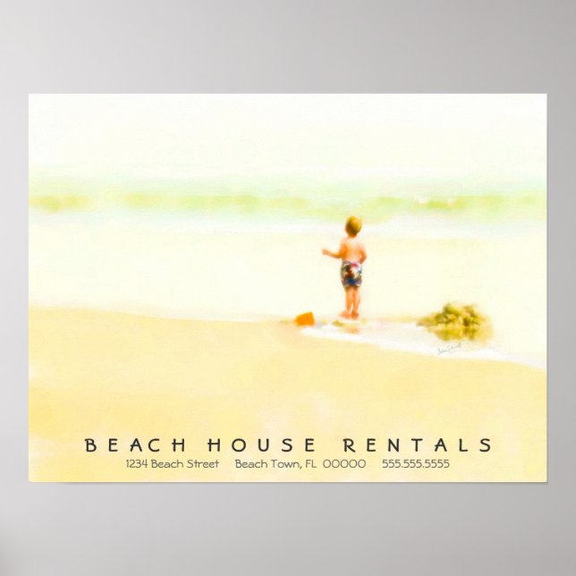 Affiche Garçon sur une aquarelle de plage (Devant)