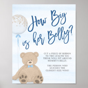 Affiche Garçon Teddy Bear Blue Balloon Baby shower Belly J